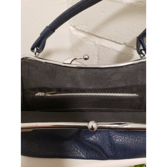 Navy Blue Top Handle Purse Pleated Vintage Purse - Picture 2 of 10